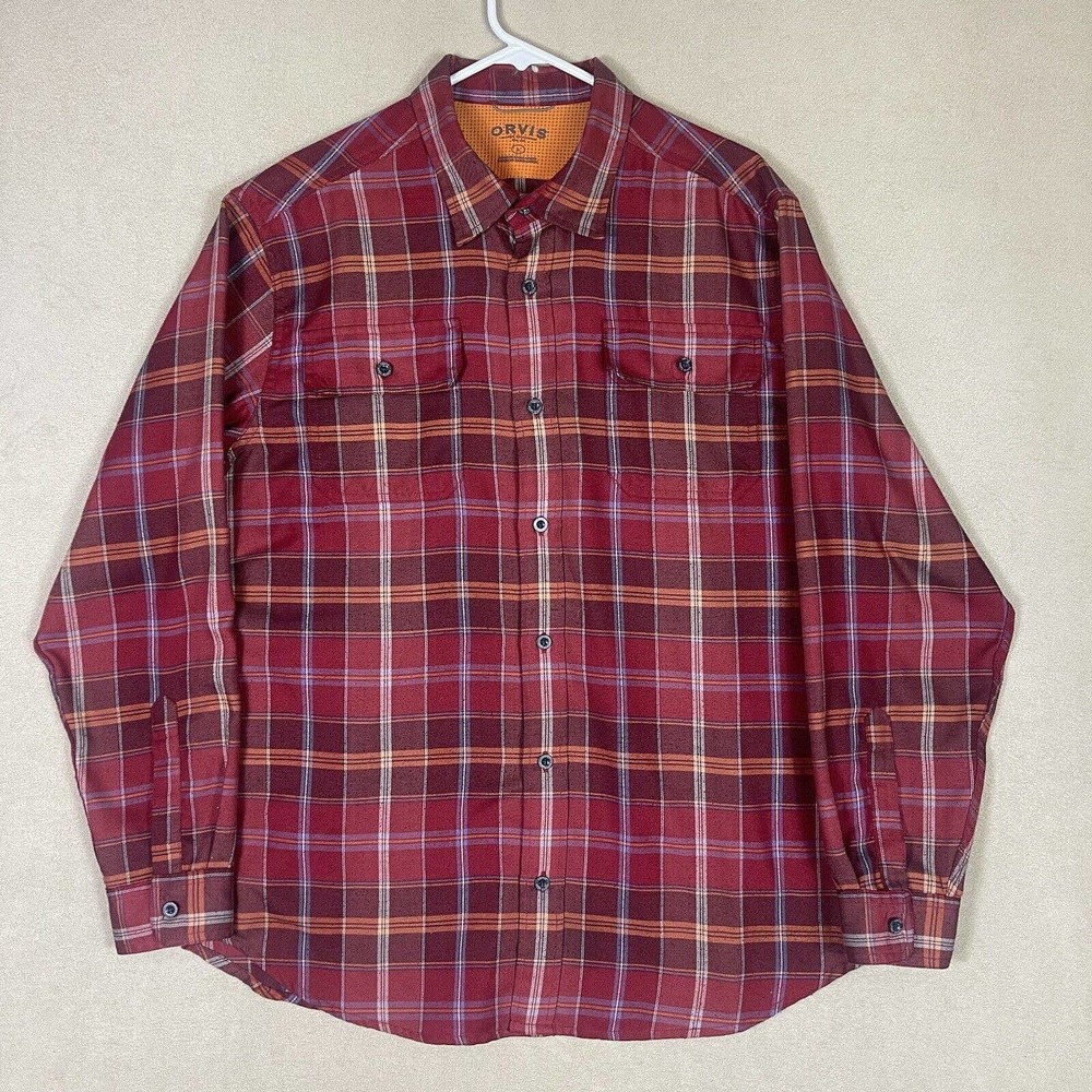 Orvis Classic Collection Mens L Long Sleeve Button Up Flannel Shirt Red Plaid
